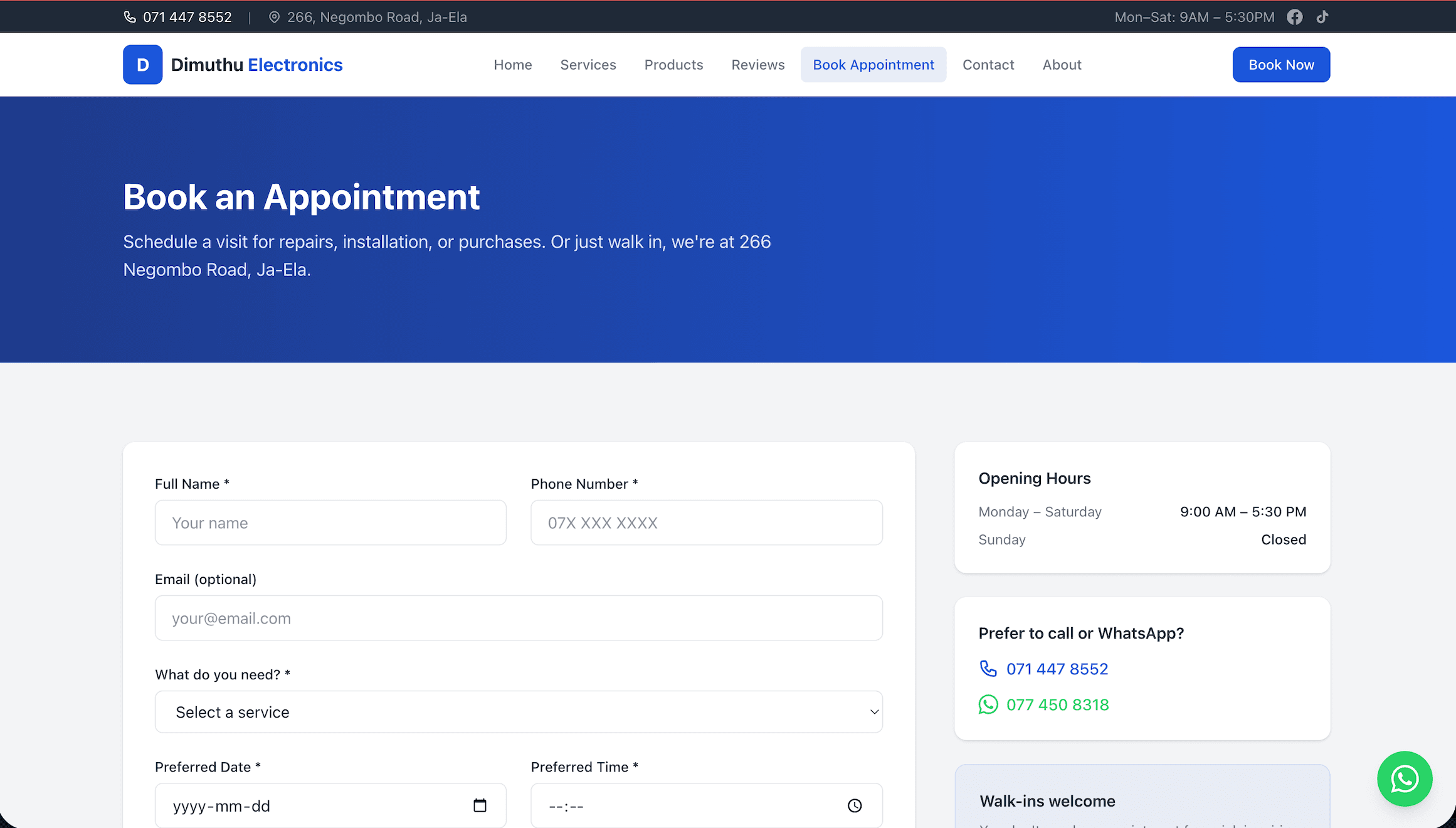 Book Appointment — scheduling form